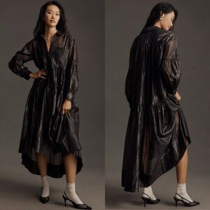 Pilcro Metallic High Low Dress Black Long Sleeve V Neck XS Whimsigoth Oversized